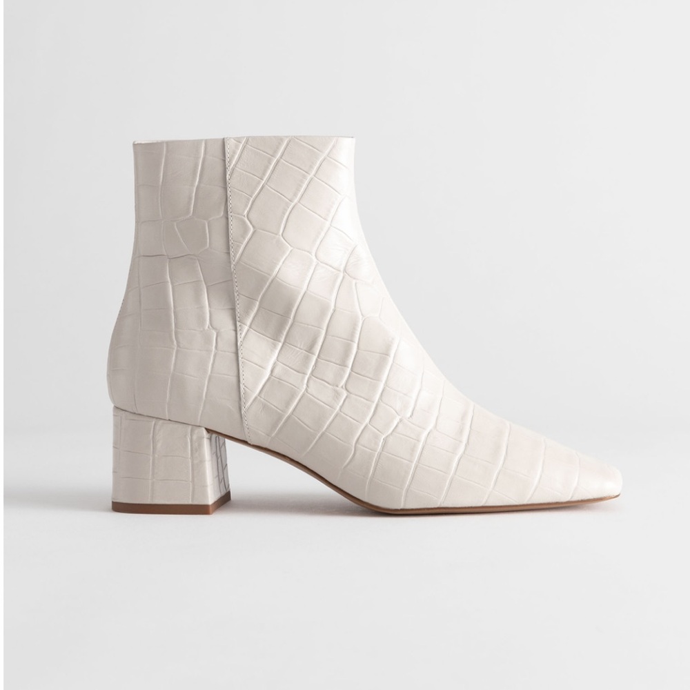 Weeboo White Mock Croc Ankle Boots